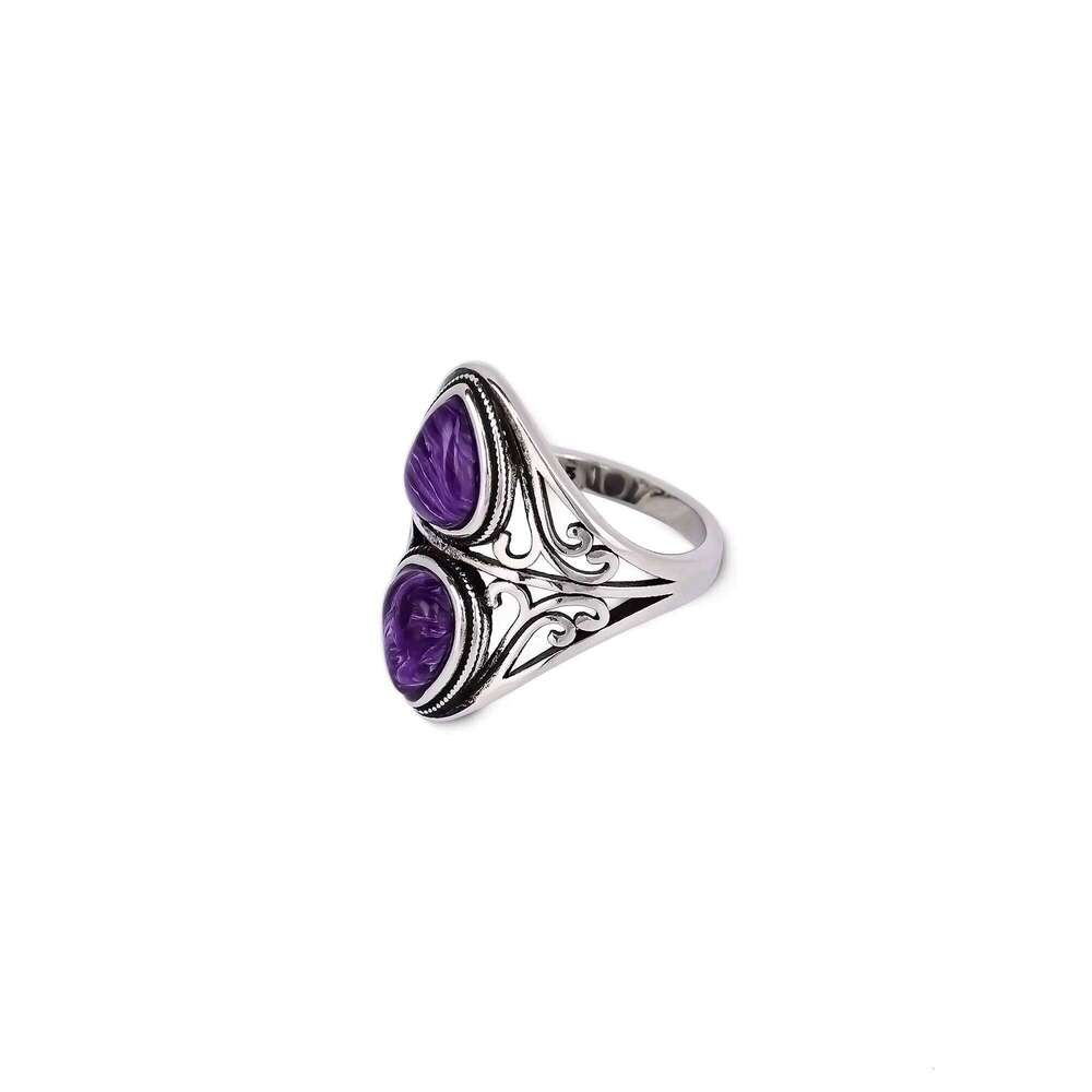 Charming Natural Charoite Bead for Women, White Copper Jewelry Ring with Home Delivery