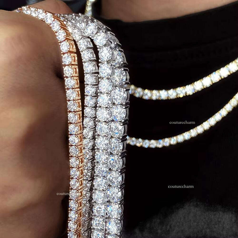 Moissanite Tennis Chain Women's VVS Ice Lab Men's Necklace White Gold Plated Sterling Sier