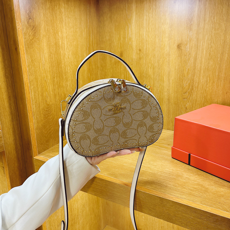 Designer High-End Versatile Small Round Fashion Box Handbag 2025 New Vintage Print Shoulder Light Luxury Women's Bag