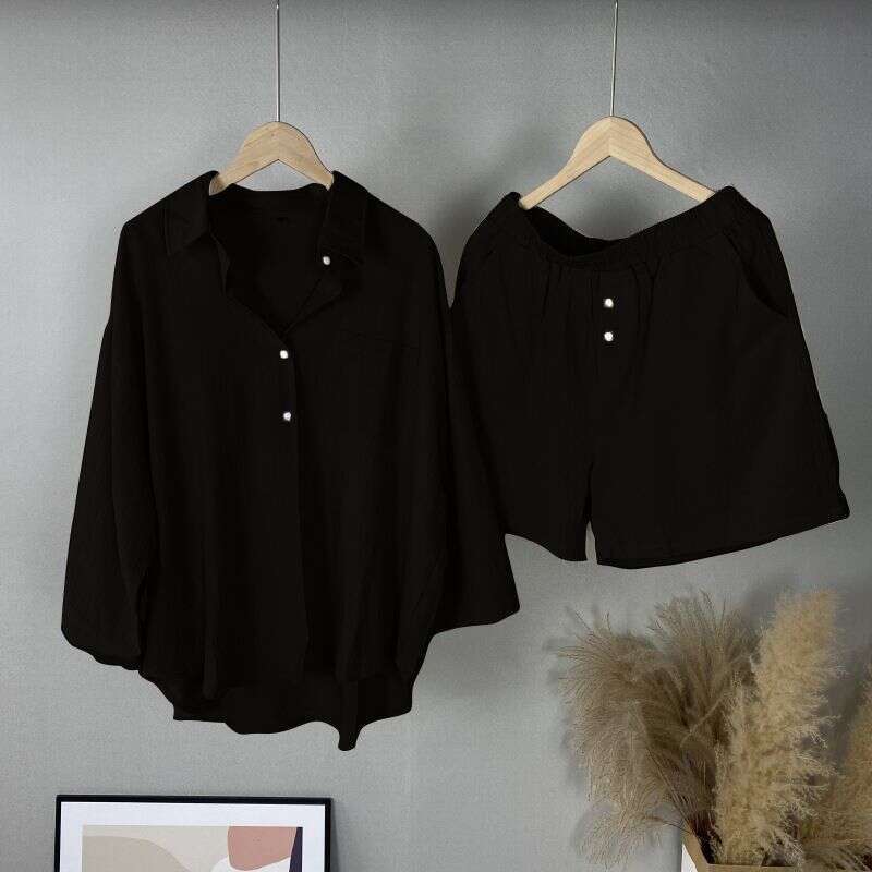 Cotton And Linen Solid Color Shirt Two-Piece Set Plus Size Top Shorts New Fashion Women's Outfit B5