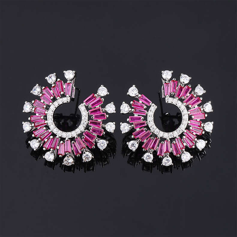 Fashion Imitation Jewelry Set Micro Paved Zircon Earrings Exaggerated Wide Band Adjustable Ring Women's Accessories Bb9