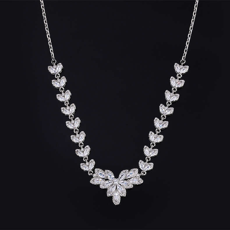 New Zircon Jewelry Bridal Necklace Earrings Set Wedding Dress Accessories 341
