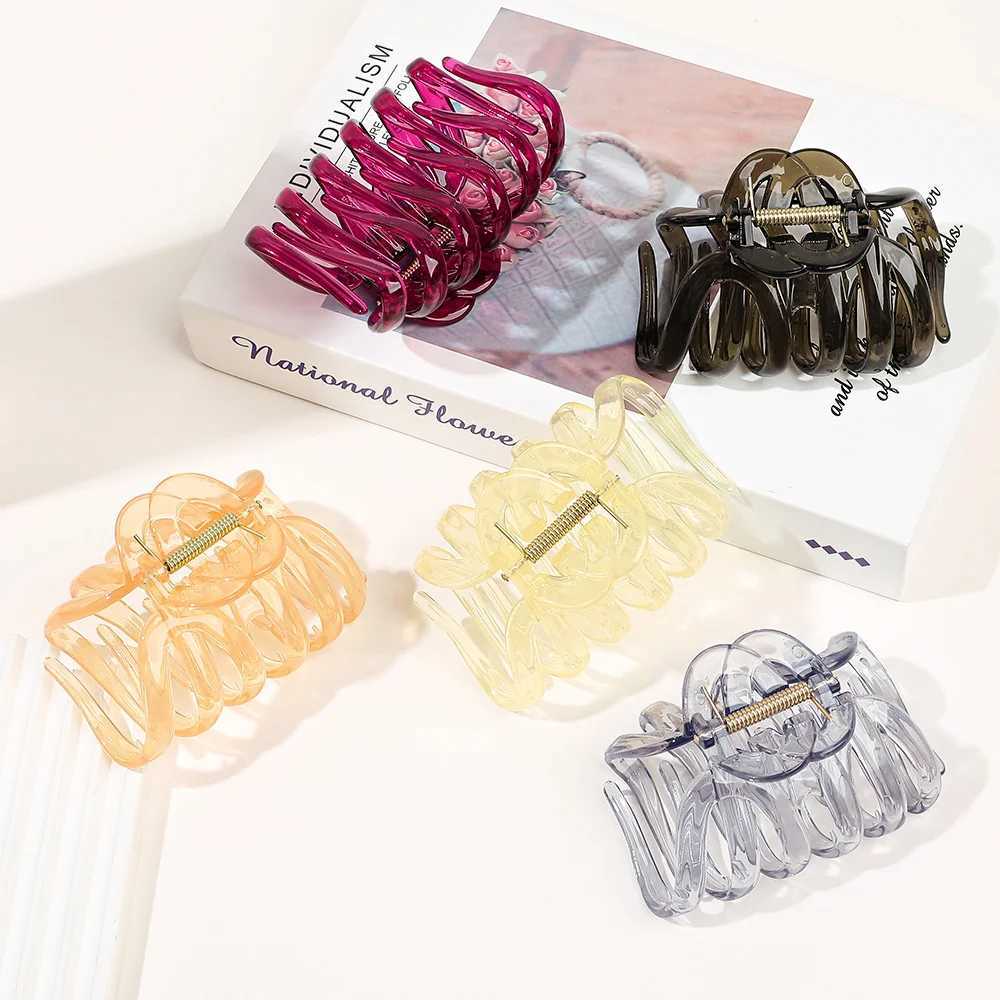 Large Girl Hair Claws Black Acrylic Hairpins Barrette Crab Hair Clips Transparent Women Hair Accessories Korean Headwear Styling Y250707