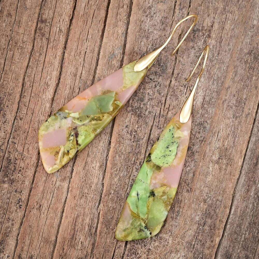 Oblique Triangle Green Jade Earrings Natural Stone Women's Gift Bohemian Style Clearance