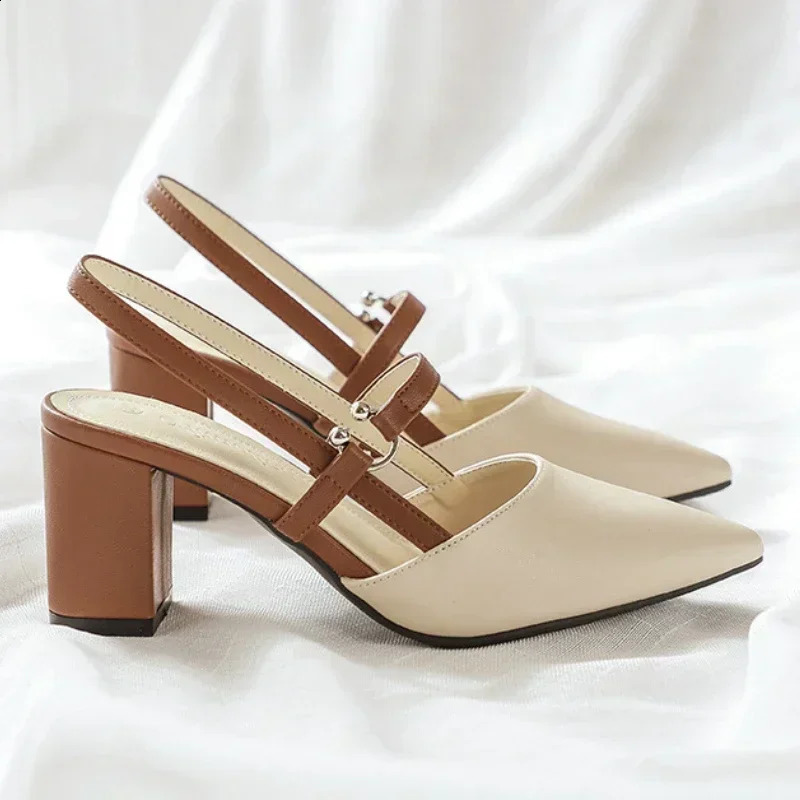 Shoes for Pumps Summer Elegant y High Heels Pointed Toe Baotou Solid Ladies Female Sandals Zapatillas Mujer 2024 250703