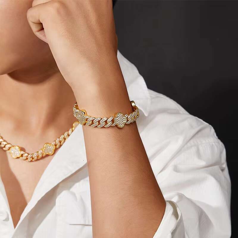 Mens 925 Silver 8MM Moissanite Double Row Cuban Link Bracelet Hip-Hop Style with Inlaid Stones Fashionable Bangles