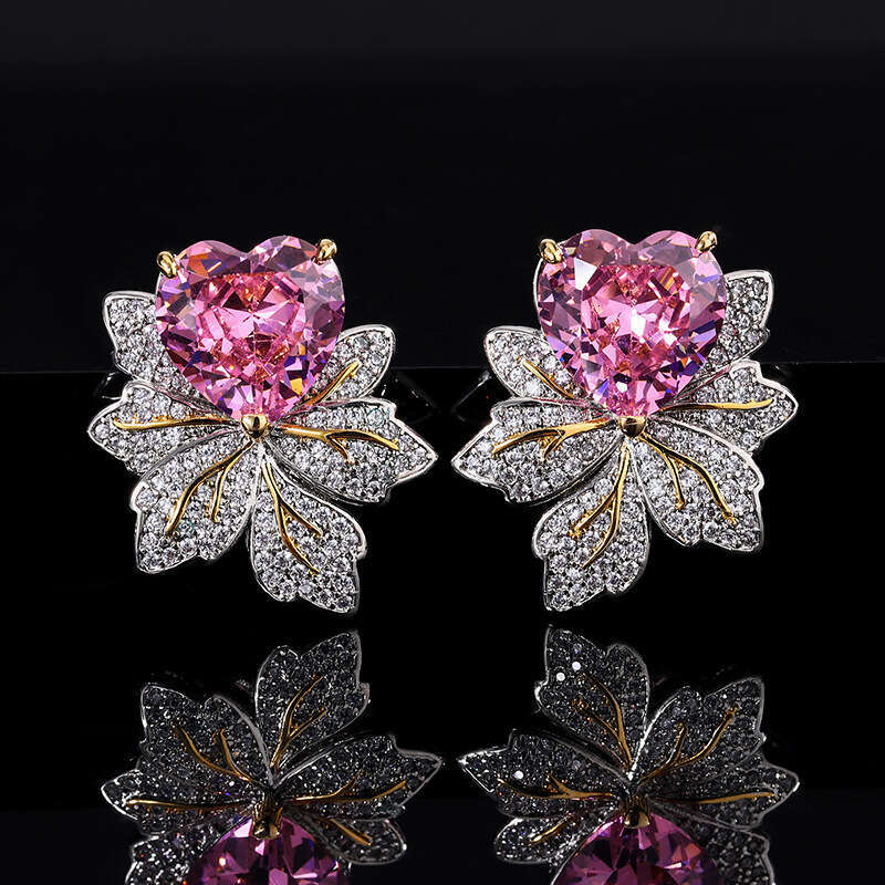 New Jewelry Earrings S Sier Needle Pink Maple Leaf Light High-End Feel Women's Style Ddb