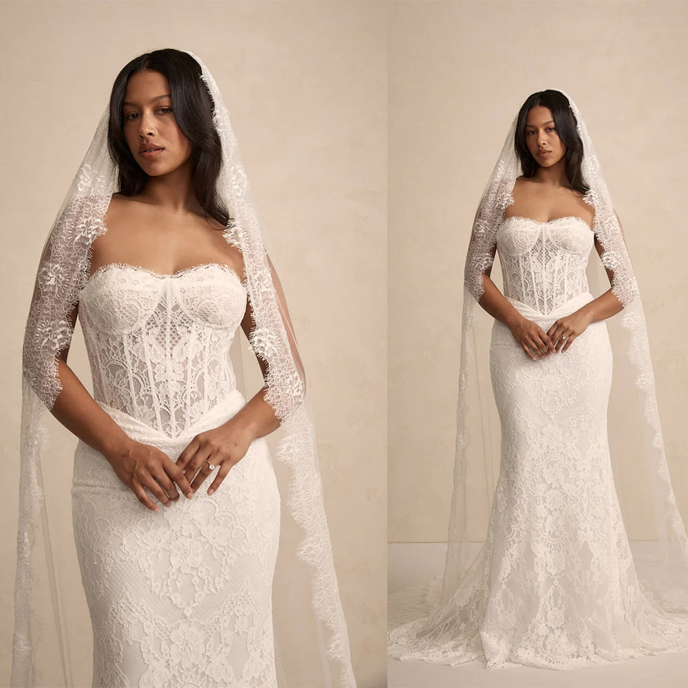 Elegant Lace Wedding Veil Cathedral White Ivory Floral Applique Edge Bridal Veils Tulle 1 Tier With Comb Bride Accessories Custom Made