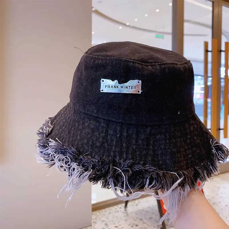 Summer Unisex Tassel Washed Denim Bucket Hats Fashion for Women Wide Brim Foldable Panama Hat Outdoor Beach Fishermans Hat Y250707