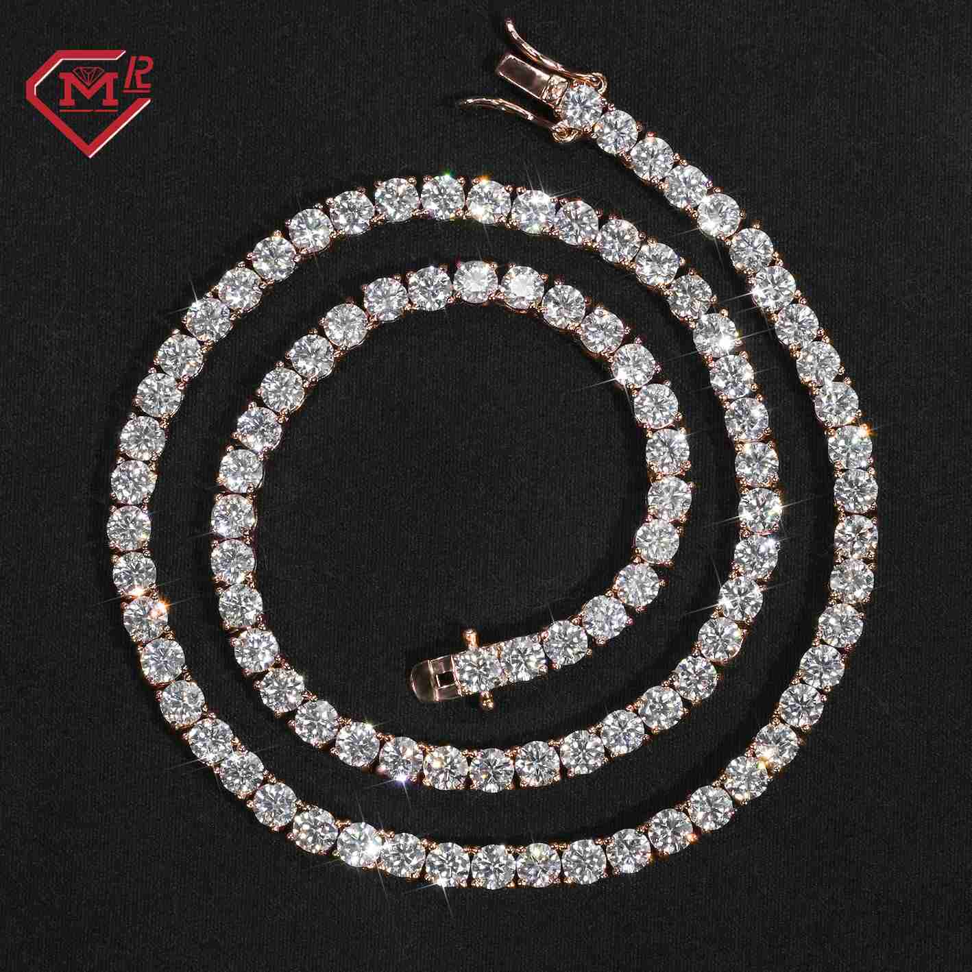 3-6mm Moissanite Chain Vvs Iced Out Tennis Necklace 925 Sliver Hiphop Moissanite Tennis Chain