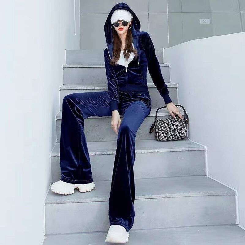 Velvet Casual Women's Sports Suit Spring And Autumn New Stylish Petite Fashion Sweatshirt Flared Pants Two-Piece Set B5