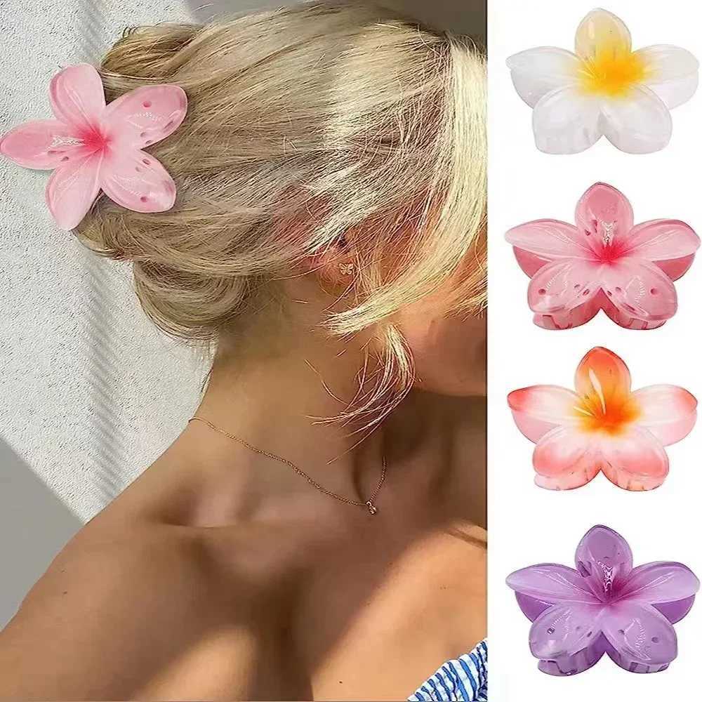 Fashion Gradient Large Flower Acrylic Hairpin Womens Sweet Hair Claw Crab Clip Hairpin Hawaiian Tiara Bohemian Beach Accessory Y250707