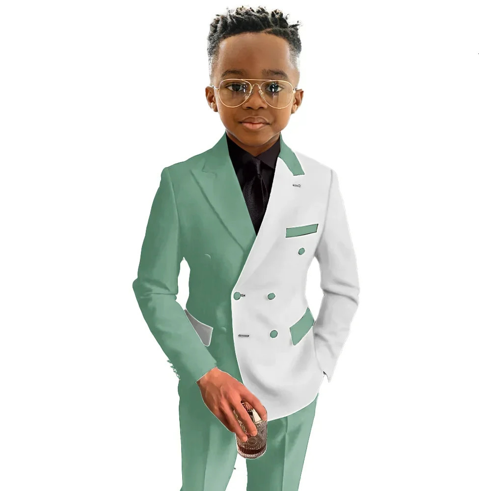 White and Royal Blue Boys Suit 2 Pieces Set Fashion Party Wedding Tuxedo 3-16 Yeard Old Kids Blazer Double Breasted Clothes 250704