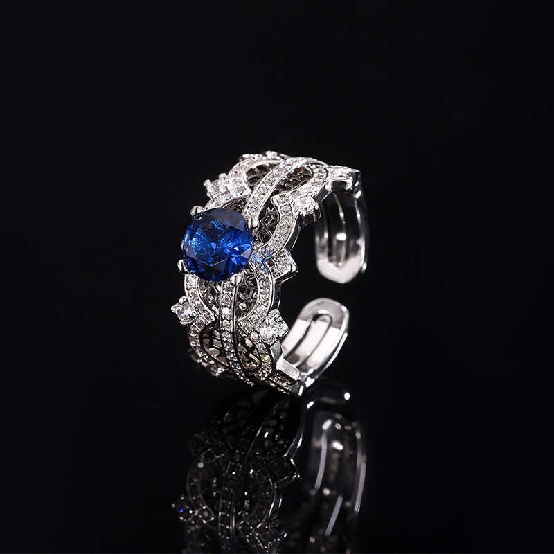Blue Topaz New Niche High-End Colorful Red Corundum Two-In-One Ring Simple 4F1