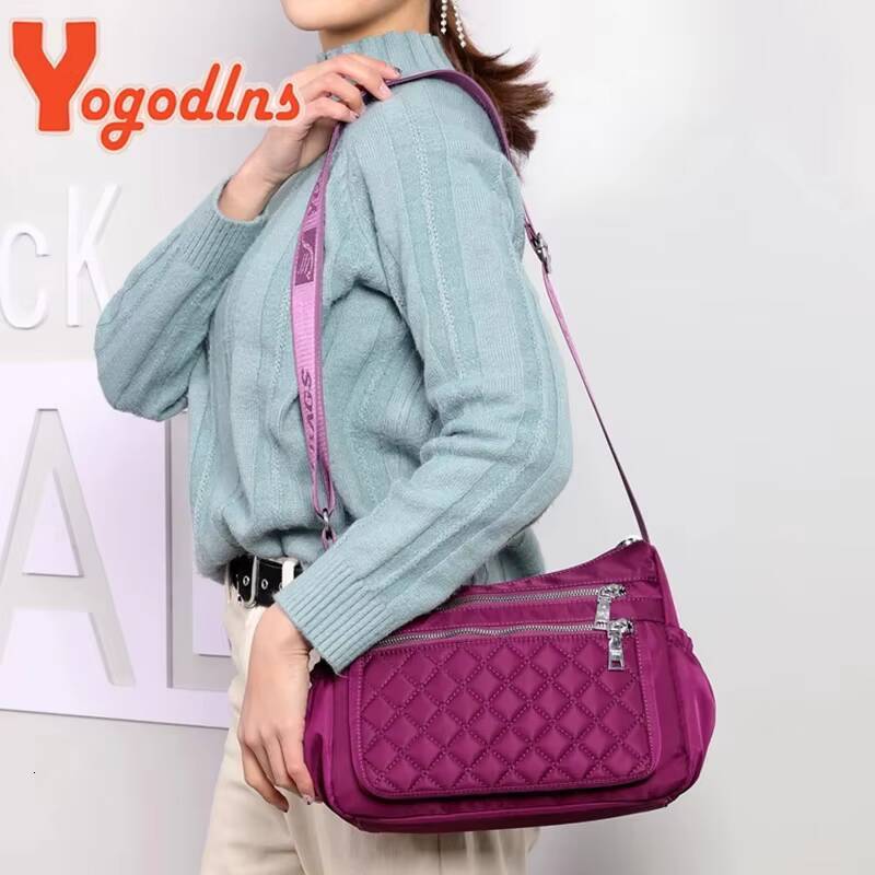 Yogodlns Women Nylon Shoulder Waterproof Multi-pocket Zipper Ladies Travel Messenger Bag For Designer Bolsa Feminina ddmynov