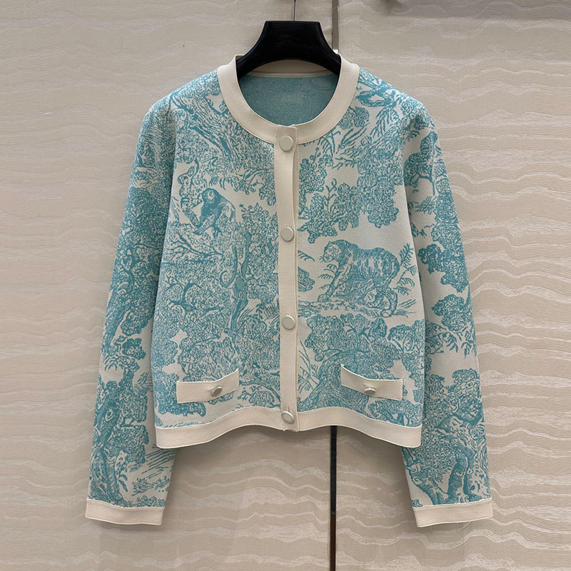 Ladies Animal Jacquard Knit Cardigan Designer Cropped French Sweater Fashion Runway Luxury Button Front Early Fall Collection Clothing S0722