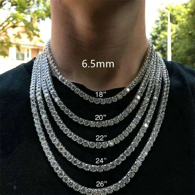3mm Hip Hop Style Hand-Set VVS Moissanite on 925 Sterling Silver Tennis Chain Iced out Necklaces