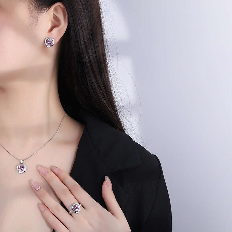 Clearance Sale Tiktok Live Simple S Sier Needle Zircon Earrings Ring Pendant Jewelry Three-Piece Set A9a