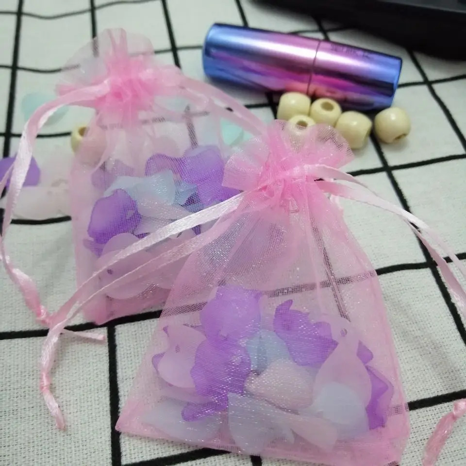 Wholesale 100 Pcs/lot Pink Organza Bags Drawstring Pouches Jewelry Bags Gift Packaging Bags Christmas Wedding Gift Package Bags 250702