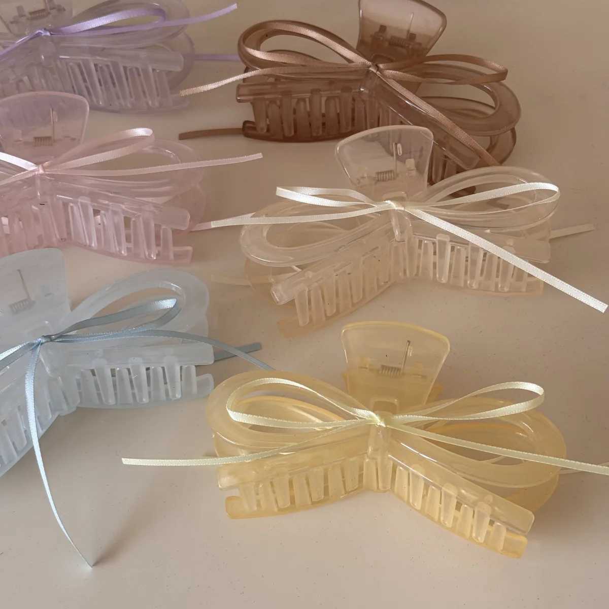 South Koreas New Acrylic Large Bow Streamer Grab Clip Back Head Hairpin French Disc Hair Shark Clip Headdress Y250707