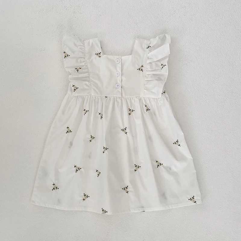 1-6 Years Kids Clothes Summer Embroidery Dress Baby Girls Clothes Flying Sleeves Dresses Childrens Clothing Cotton Dresses R250707