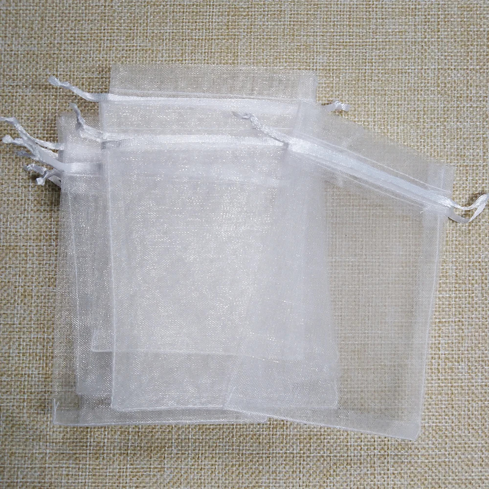 100pcs White Drawstring Organza Bags Pouch Jewelry Packaging Bags Birthday Party Christmas Gift Bags Wedding Gift Bag Pouches 250702