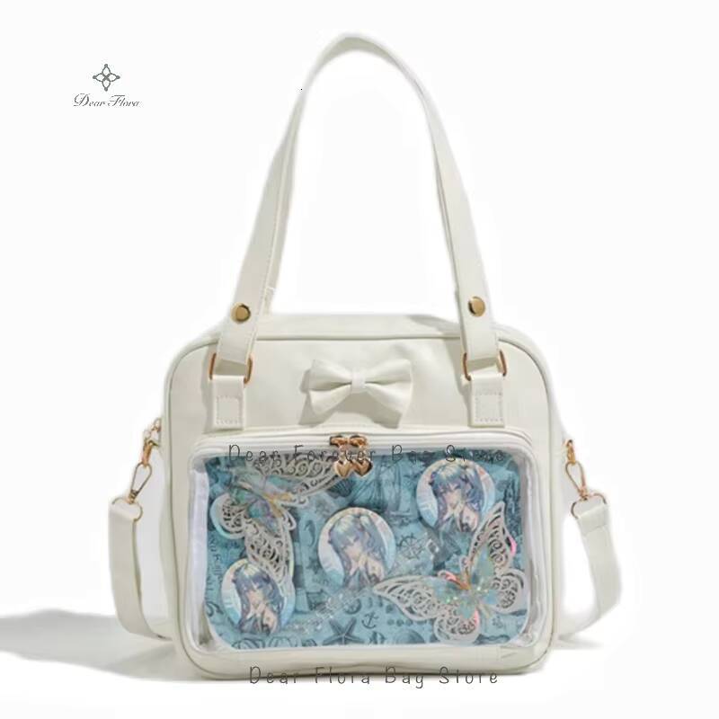 Y2K Cute Bow Ita Girl Transparent Messenger Women Fashion Shoulder Crossbody Ladys DIY Badge Tote Bag Lolita Handbag ddmynov