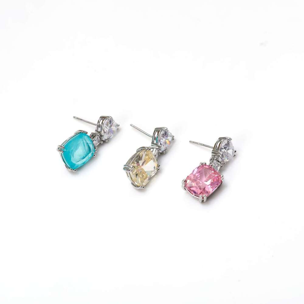 New Trendy Colorful Paraiba Pink Yellow Dia Earrings Micro Pave Jewelry Eca