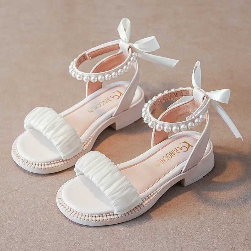 Childrens Sandals Summer Elegant Girl Princess Dress Bowtie Sandals Fashion Beading Ankle Strap Kids Casual Sweet Roman Sandals R250707