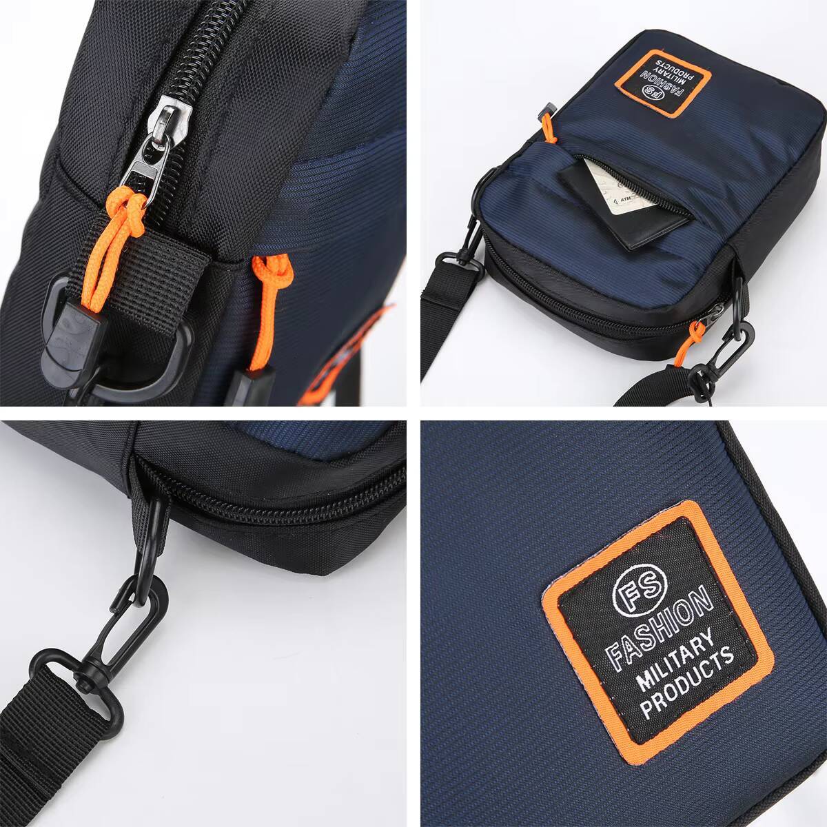 Mens Lightweight Nylon Multiple Compartments Zipper Square Adjustable Strap Crossbody Bag For Daily Use ddmynov