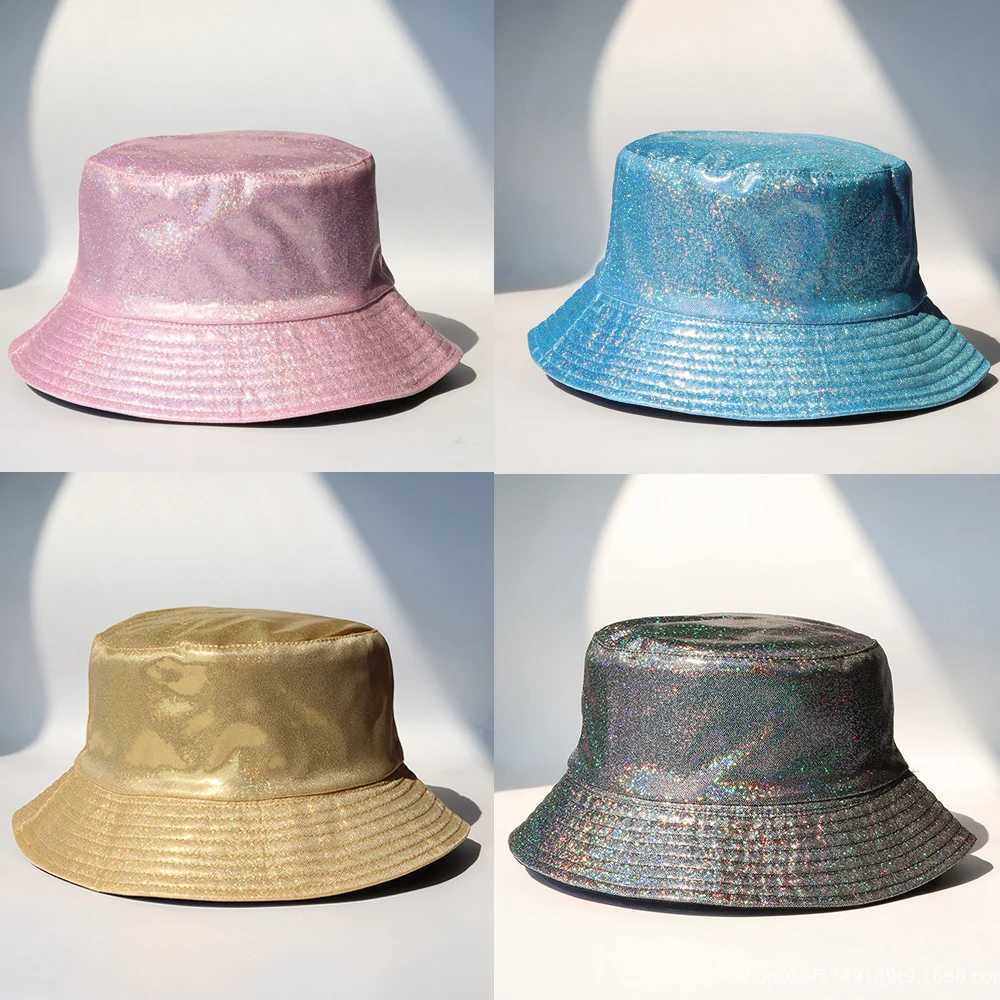 2023 Laser Colored Fishermans Hat for Men Women Bright Leather Bucket Hat Can Be Worn on Both Sides Sunshade Hat Fashion Hat Y250707