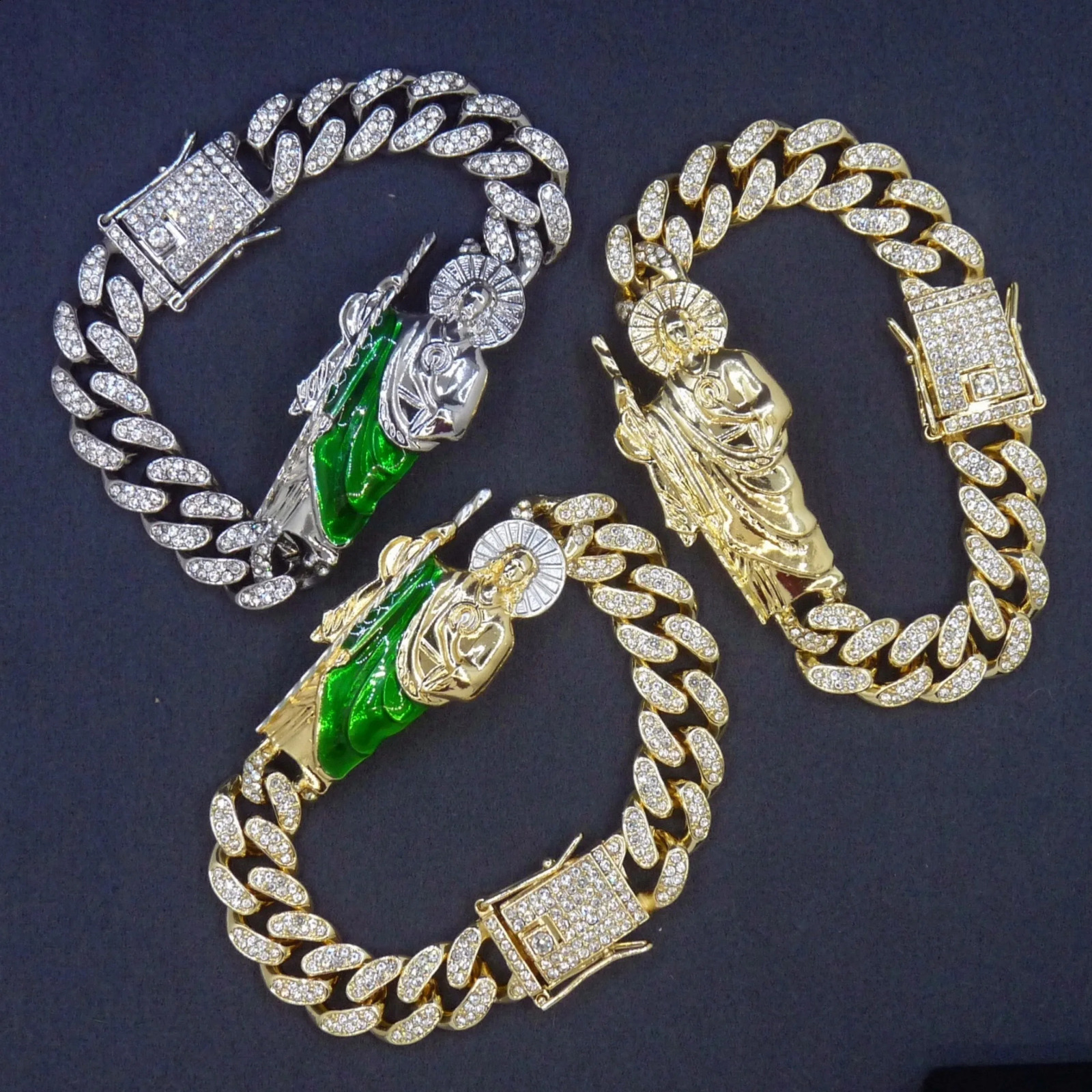Fashionable Zinc Alloy Cuban Chain Bracelet with Glitter Decoration and Shengling Pendant NonMagnetic NonCoated Jewelry Gift 250707