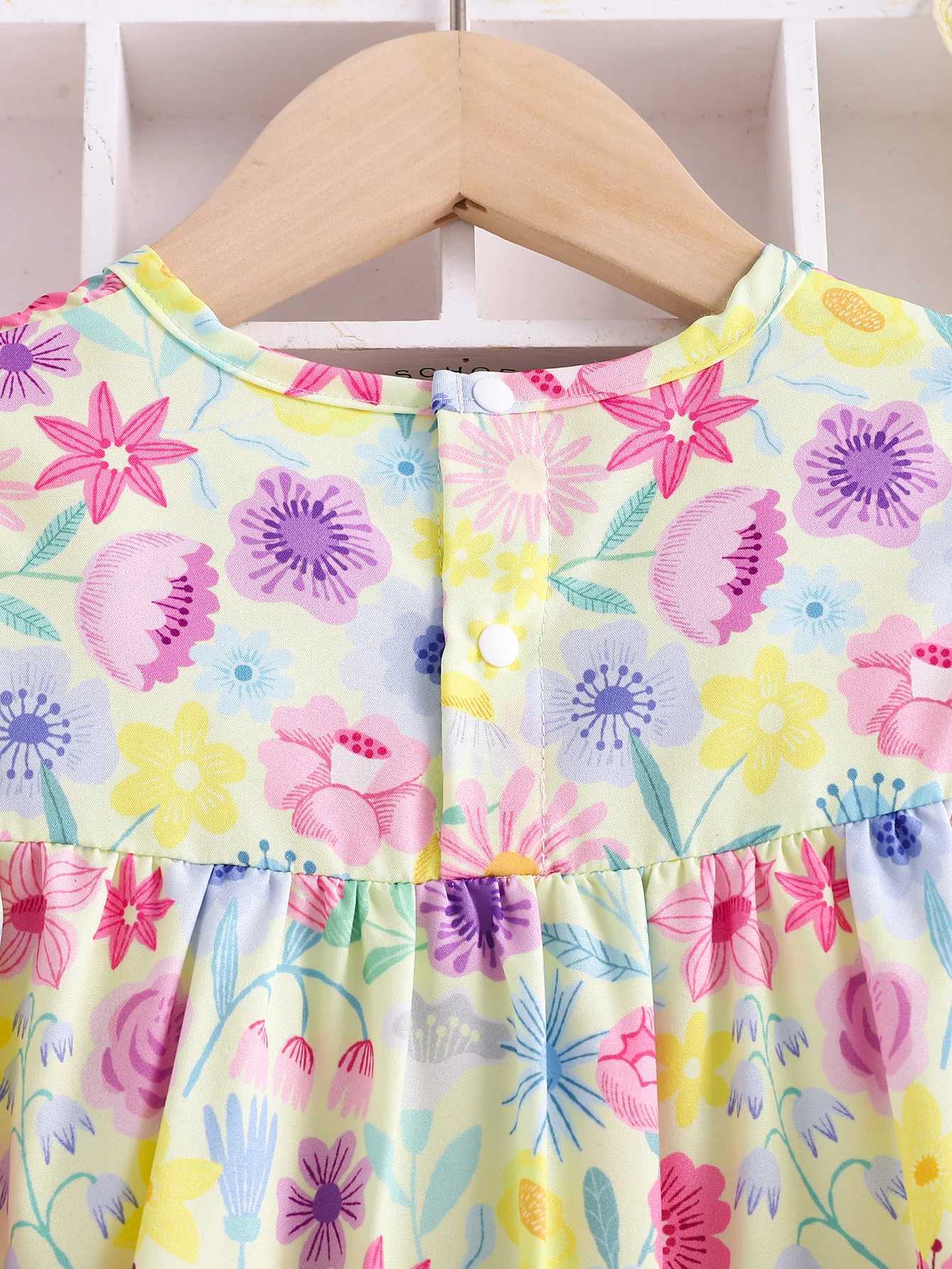 Small Floral Girls Summer Dress Thin Childrens Dress Puffed Sleeves Summer Girls Short-Sleeved Cute Floral Dress R250707