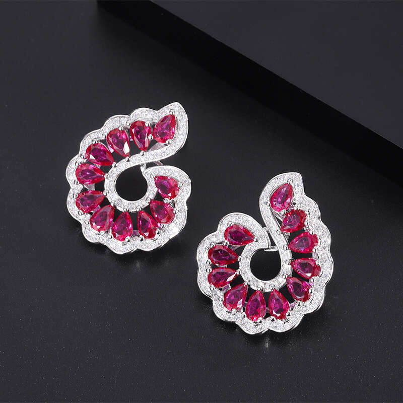 Douyin Live S Sier Needle Imitation Blood Red Corundum Jewelry Earrings Ring Pendant Set For Women 9Ec
