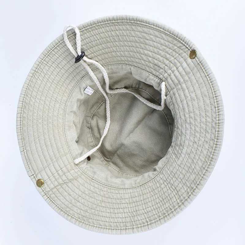 2025 Summer Bucket Hats Outdoor Sun Hat for Women Solid Cotton Wide Brim UV Protection Mens Panama Hat Beach Fisherman Fishing Cap Y250707