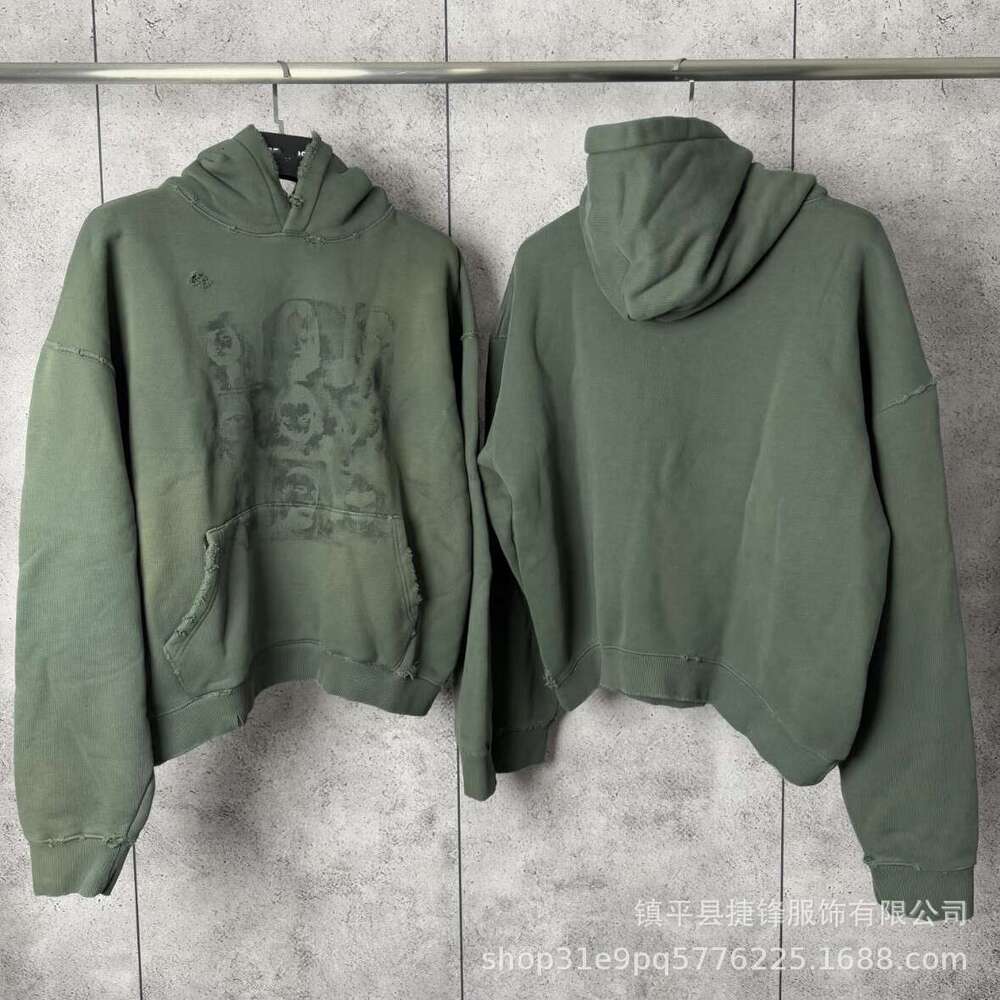 2025 New American Style Portrait Washed Vintage Trendy Brand Distressed Printed Loose Pullover Hoodie