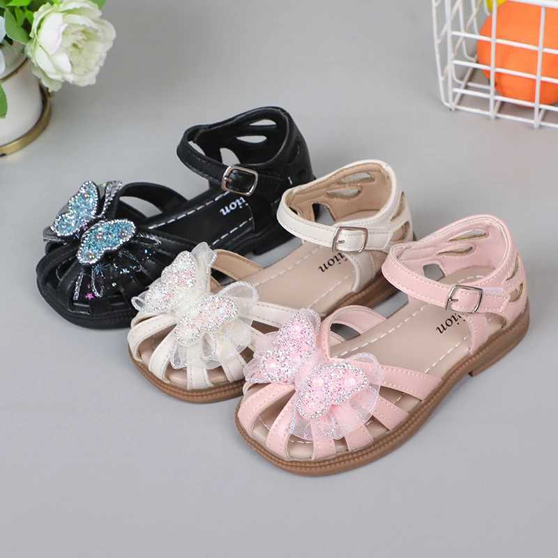 Shine Children Sandals for Girls Butterfly Cute Designer Kids Shoes Peep-toe Korean Style 2023 Summer New Soft Breathable Chic R250707