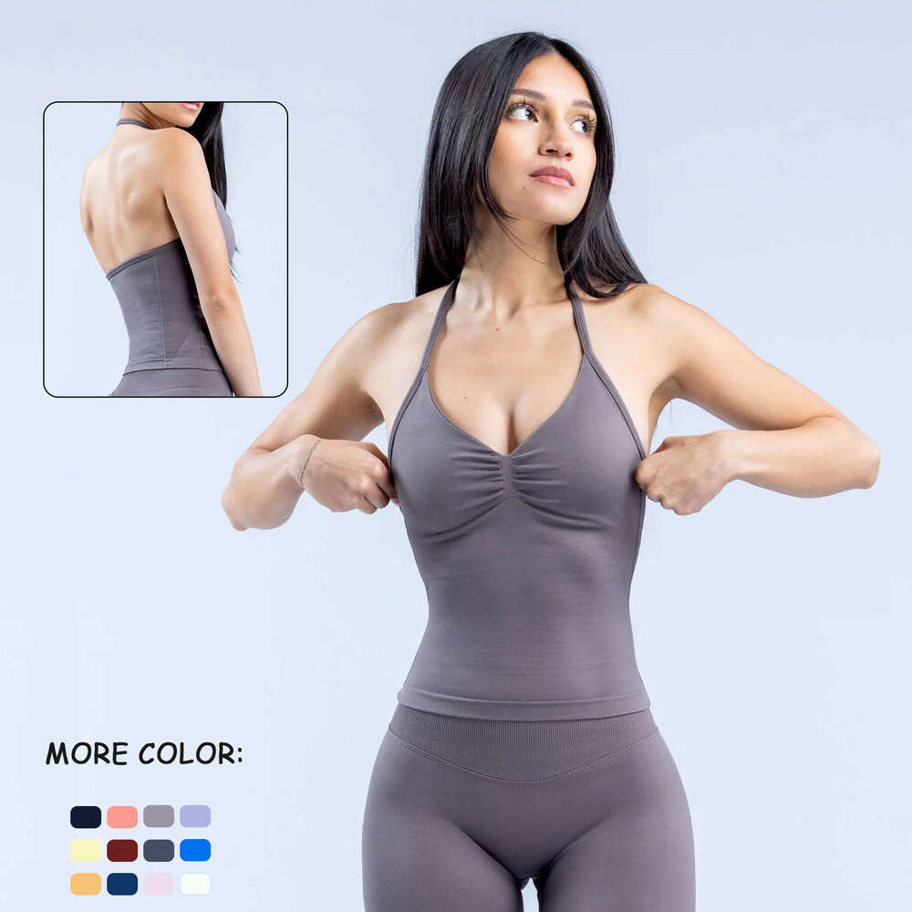 Seamless Backless Halter Sports Vest with Chest Pads High Elastic Matte Nylon dfynes Yoga Bra Underwear