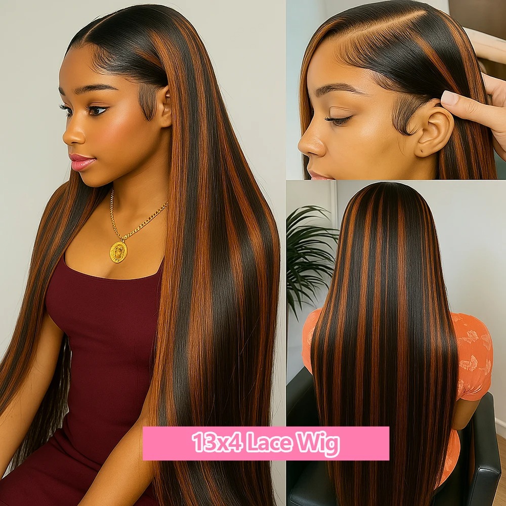 1B/30 Highlight Omber Brown Colored Wigs Human Hair 30 40 Inch High Density 13x4 Bone Straight Hd Lace Front Wig Human Hair On Sale Synthetic For Wome