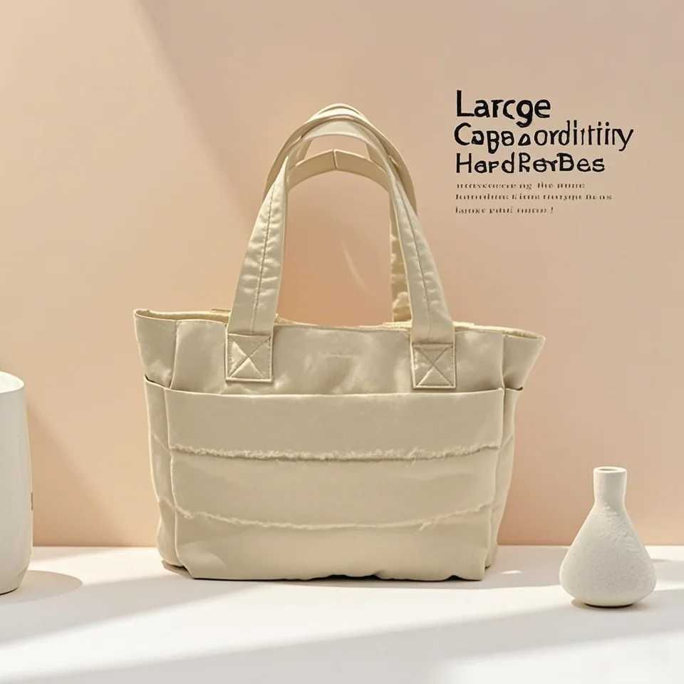 Womens Bag Solid Color Tote Bag Commuting College Padded Shoulder Bag Leisure Simple Female Handbags for Travel