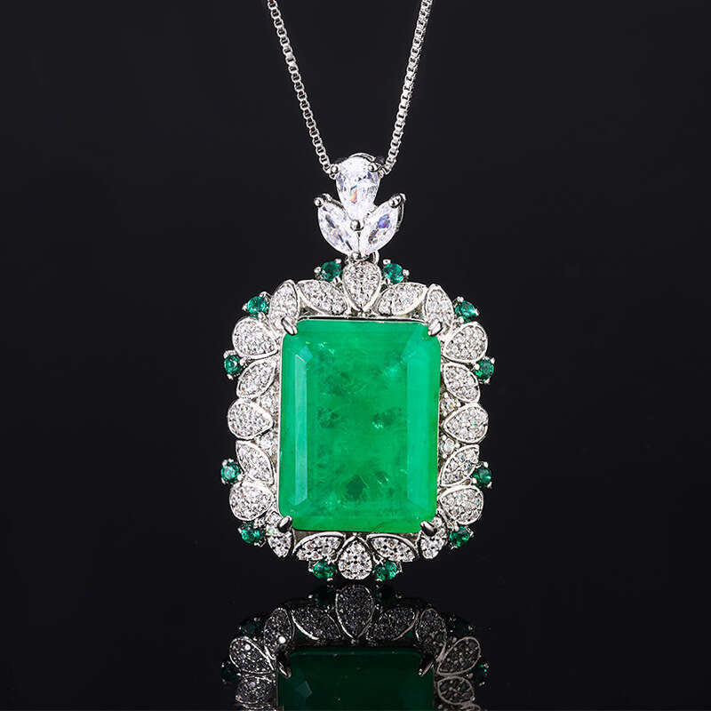Huayoumei 2024 New Emerald Paraiba Square Ring Pendant Simple Women's Style 7E7