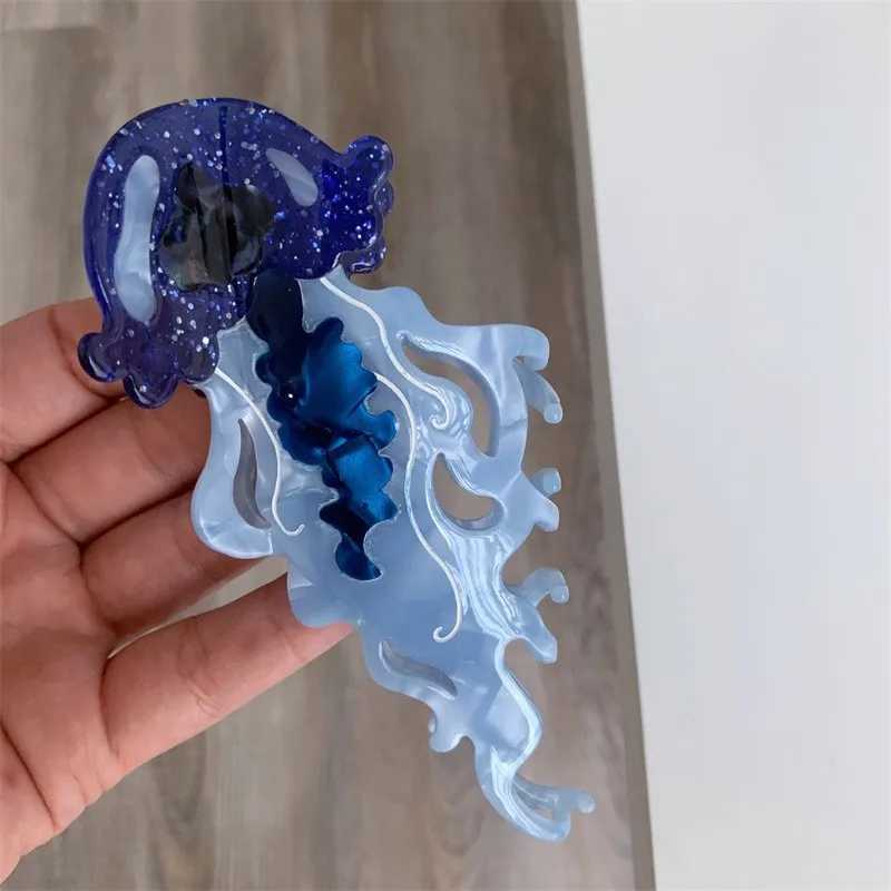 New Marine Life Hair Claw Acetate Labge Colorful Jellyfish Hair Clip Shark Clip for Women Girls Summer Beach Hair Accessories Y250707