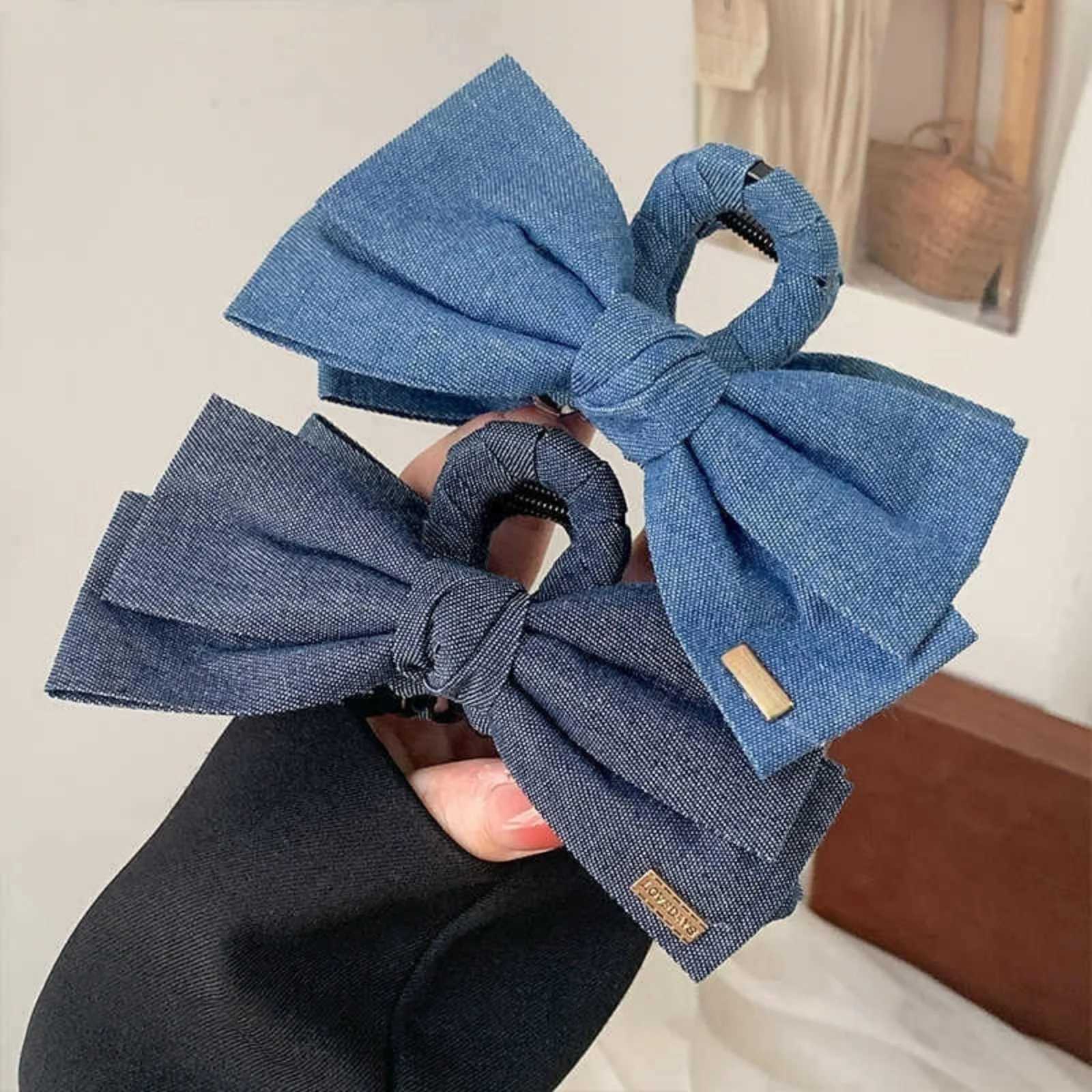 1PC Cowboy Cloth Hair Clip Bow Clip Headdress Female Back of Head Plate Hair Grab Clip Temperament Large Shark Clip Hairpin Z250707