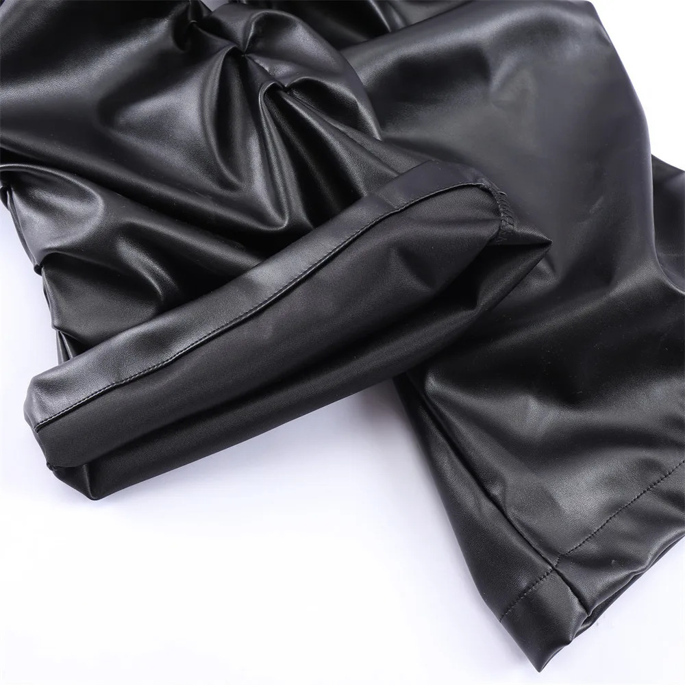Mens Leather Pant Dark Punk Niche n Bright Pleated Pants Hiphop Loose Casual for Men 250704