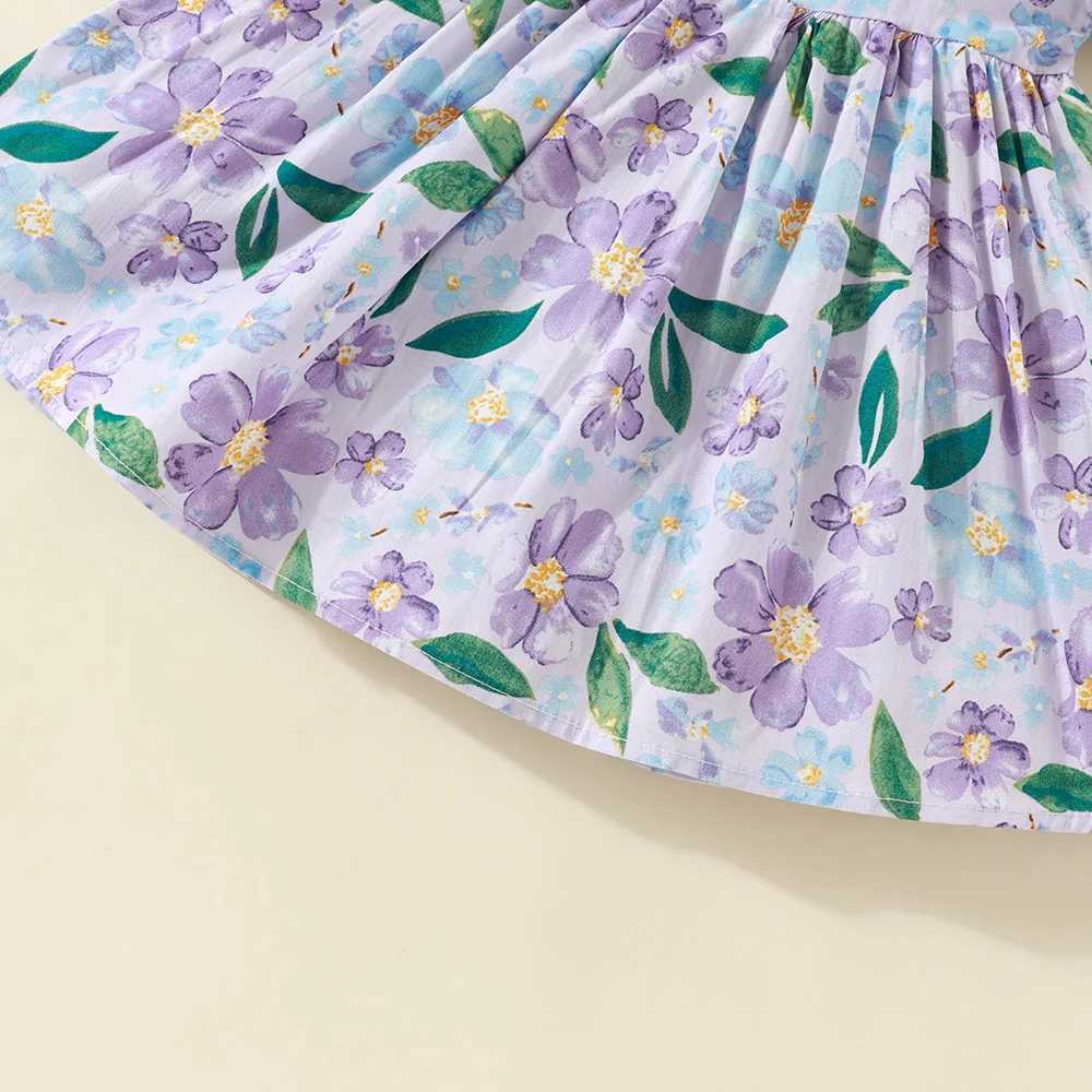 Baby Girl Summer Clothes Bow and Floral Pattern Bubble Sleeve Gentle Baby Girl Dress Cute Casual Vacation Baby Dresses R250707