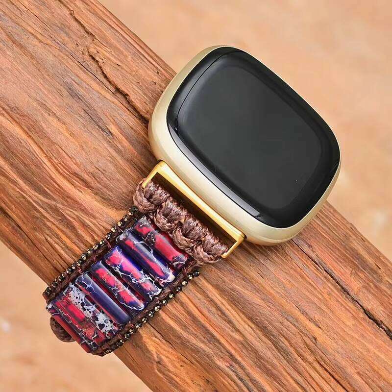 Unique Cylindrical Jasper Fitbit Versa 3 Handmade Bohemian Mixed Color Imperial Stone Smart Watch Band