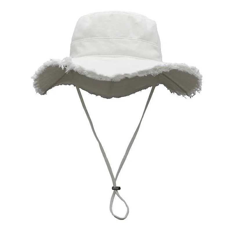 Fashion Bucket Hat Leisure Protection Sun UPF50+ Beach Hat Cap Washed Edging Mens Panama Hat Sunscreen Cap 2025 Y250707