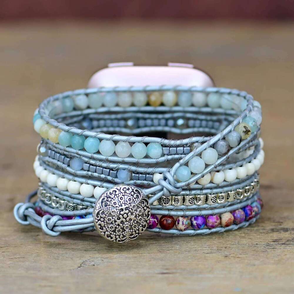 Hot Selling Natural Stone FitbitWatch Turquoise Wrapped Strap Handmade bohemian Smart Watch Bracelet