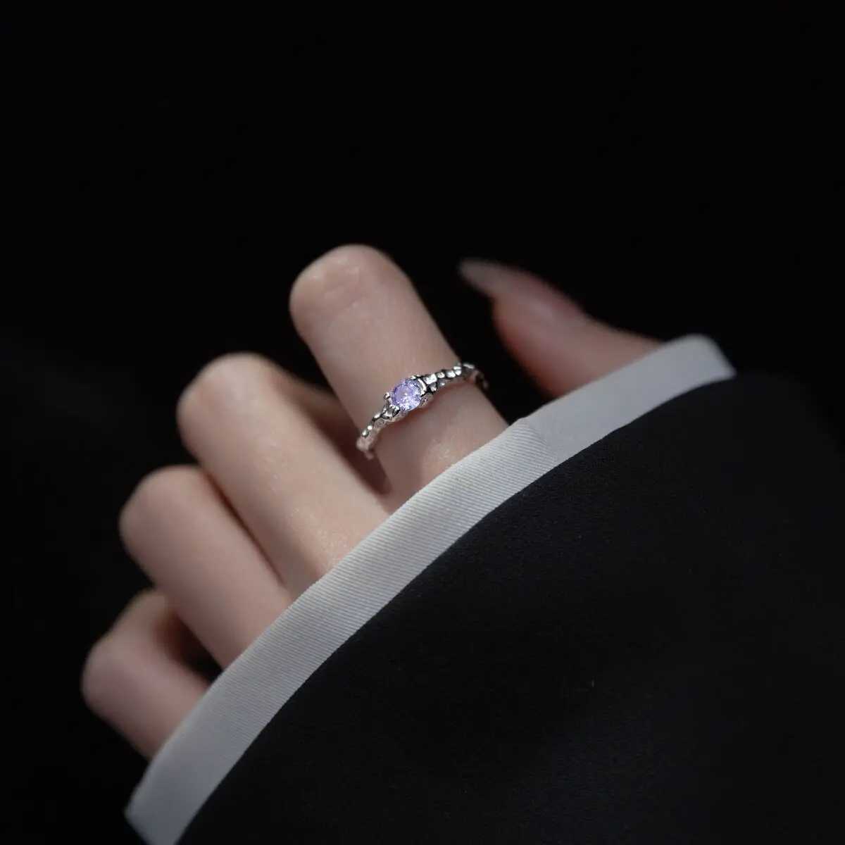 100% Solid 925 Sterling Silver Zircon Bump Rings For Women Simple Trendy Retro Rings Party Gifts Accessories XJ250707