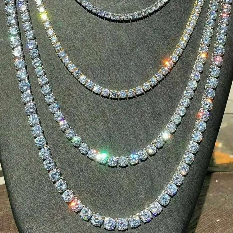 Hip Hop Mens Iced Out D Color White VVS 925 Sterling Silver 4MM Moissanite Diamond Tennis Chain Necklace
